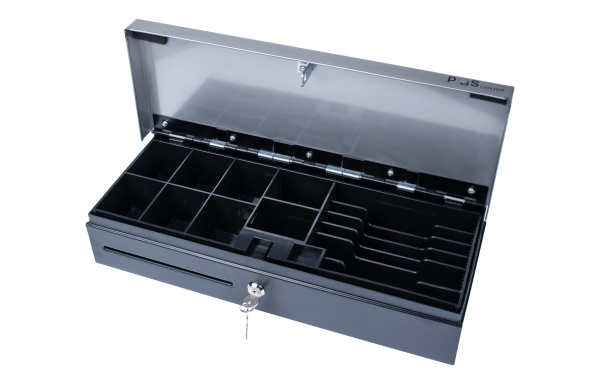 Денежный ящик POScenter 460KS 460x170x100, распайка Shtrih 24V, EPSON (Атол), черный с нерж. крышкой, 3.0 м кабель - Флиптоп
